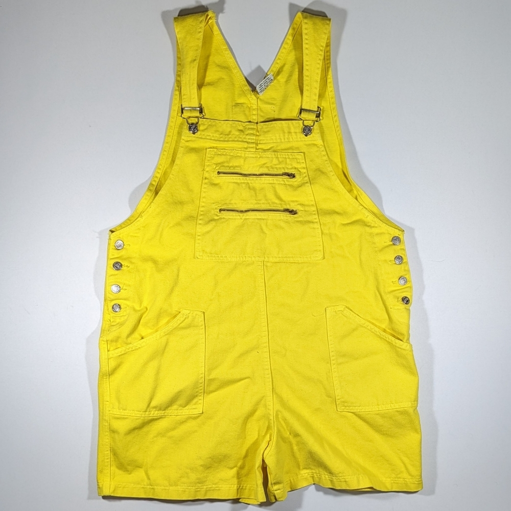 Vtg 90s Navi Made in USA Overalls Shorts Neon Yellow Denim Hip Hop Women's XXL